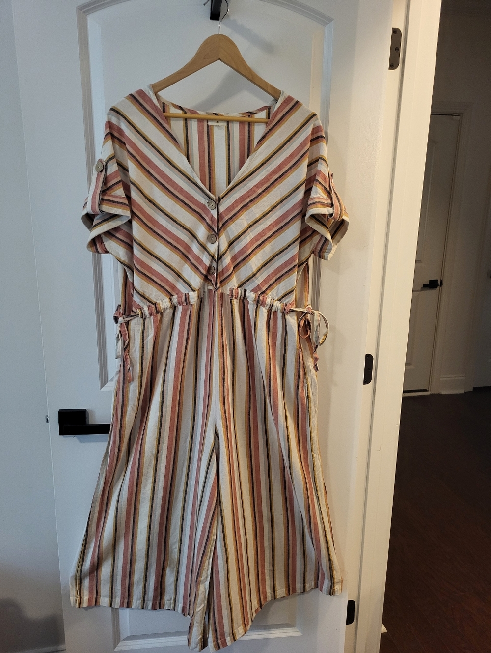 World Market 100% Cotton Striped Jumpsuit in Cream, Rust, Mustard and Tan